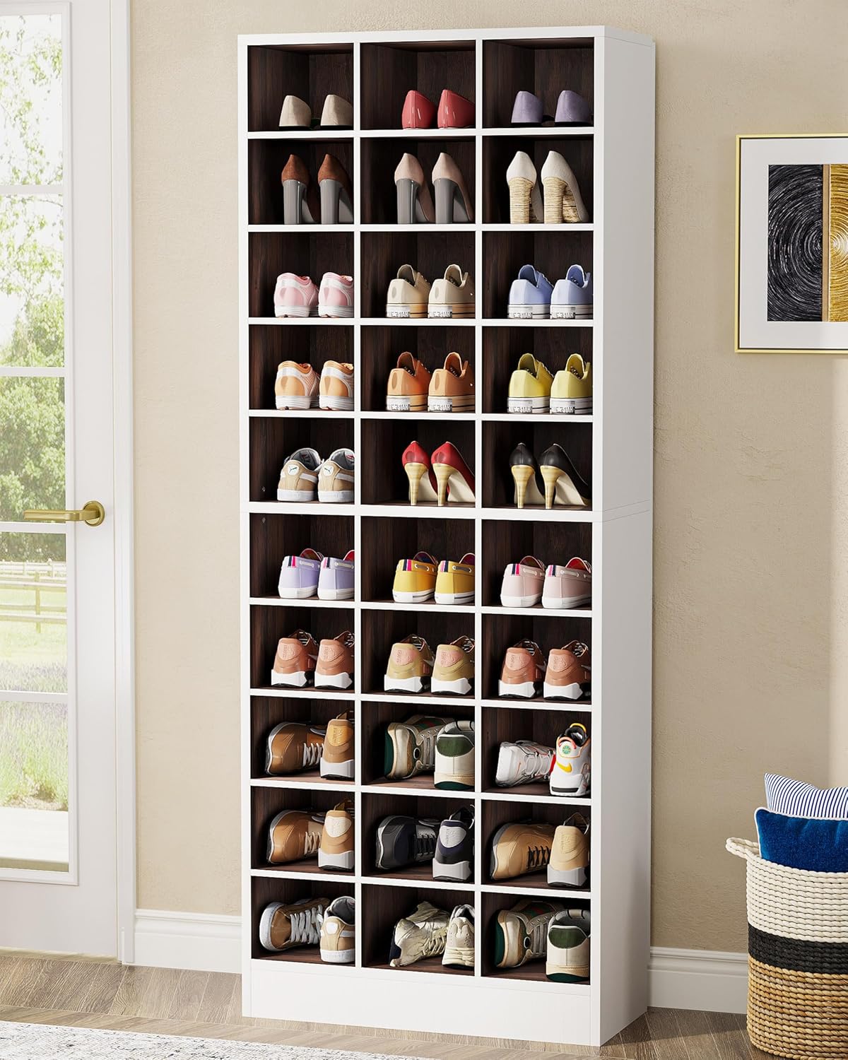 Tribesigns 10-Tier Shoe Storage Cabinet, Espresso Wooden Shoe Rack with 30 Cubbies, Freestanding Tall Entryway Shoe Organizer for Closet, Entryway, Living Room