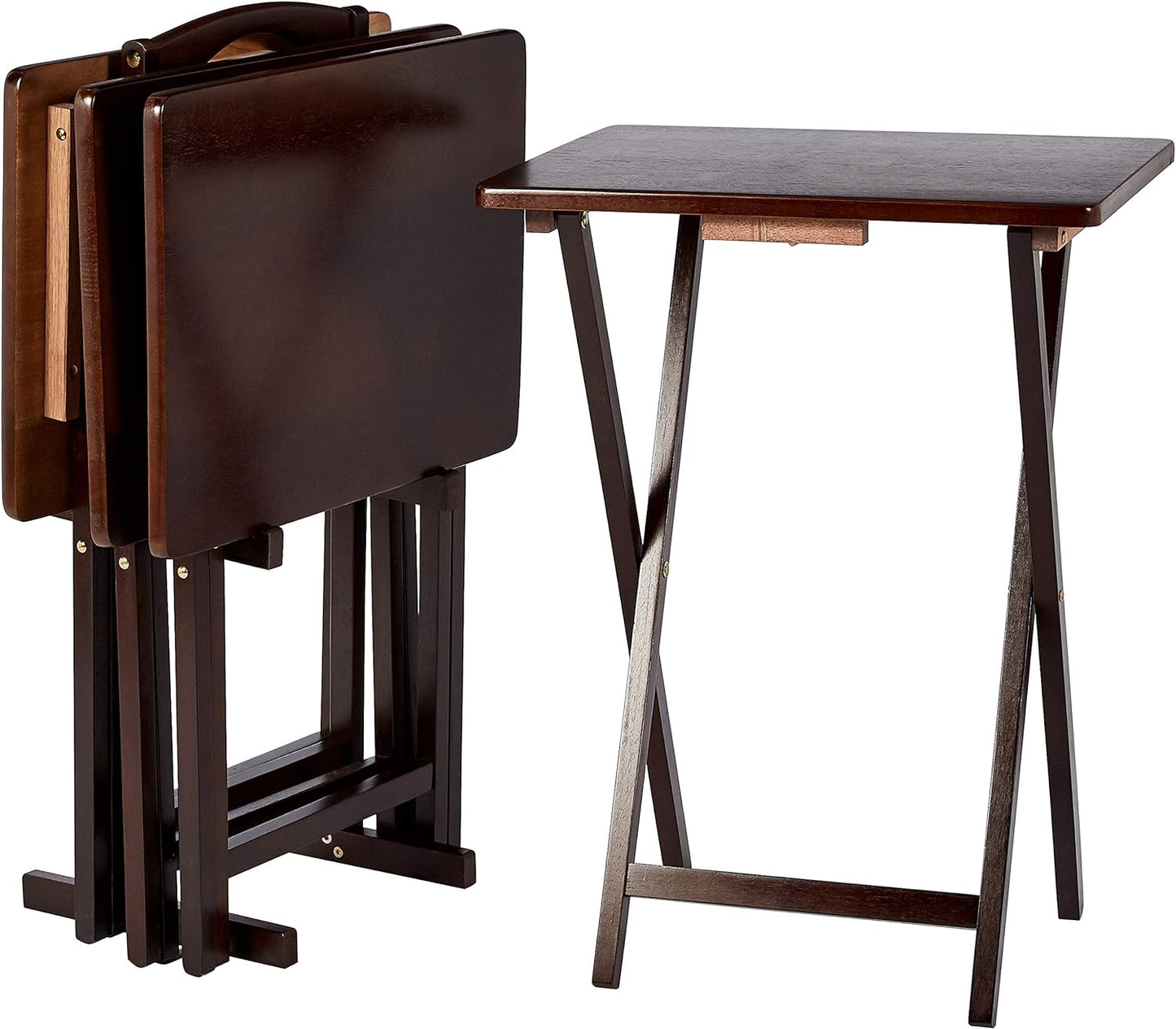 Amazon Basics Classic Foldable TV Dinner Tray Table with Storage Rack, 14.6 L x 19 W x 26 H inch, Natutral, 4-Pack
