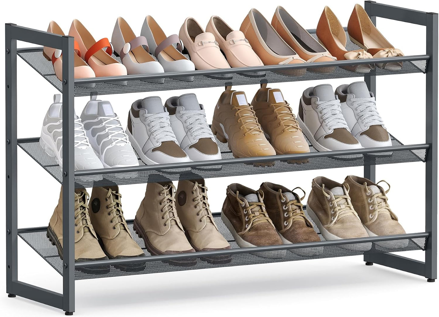 SONGMICS Shoe Rack, 5-Tier Shoe Organizer, Metal Shoe Storage for Garage, Stackable Shoe Shelf, with Adjustable Flat or Angled Shelves, 20-25 Pairs, Charcoal Gray ULMR05GB