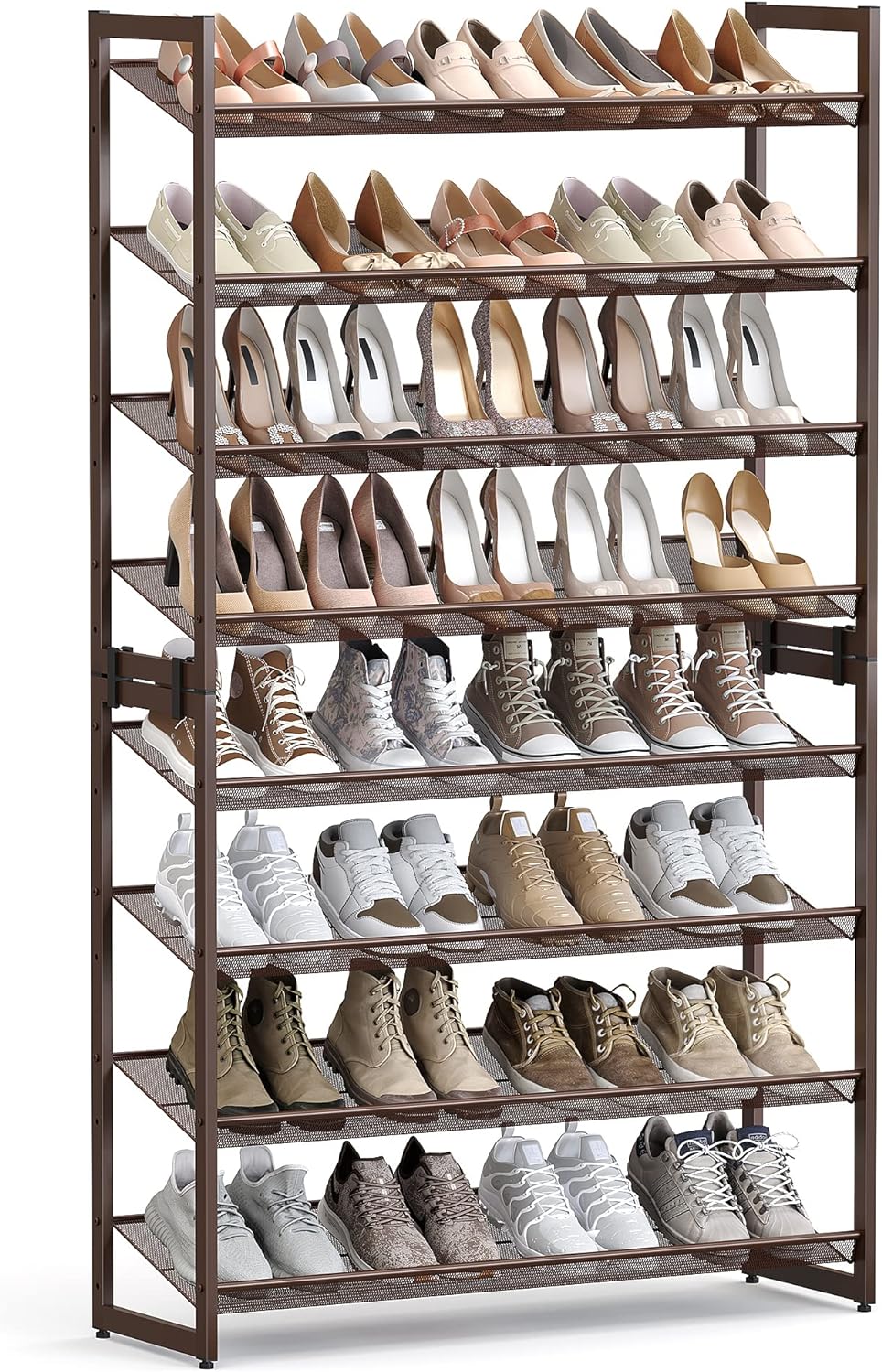 SONGMICS Shoe Rack, 8-Tier Shoe Organizer, Metal Rack for Garage, Set of 2, 4-Tier Stackable Shelf, with Adjustable Flat or Angled Shelves, 32-40 Pairs, Ink Black ULMR08B