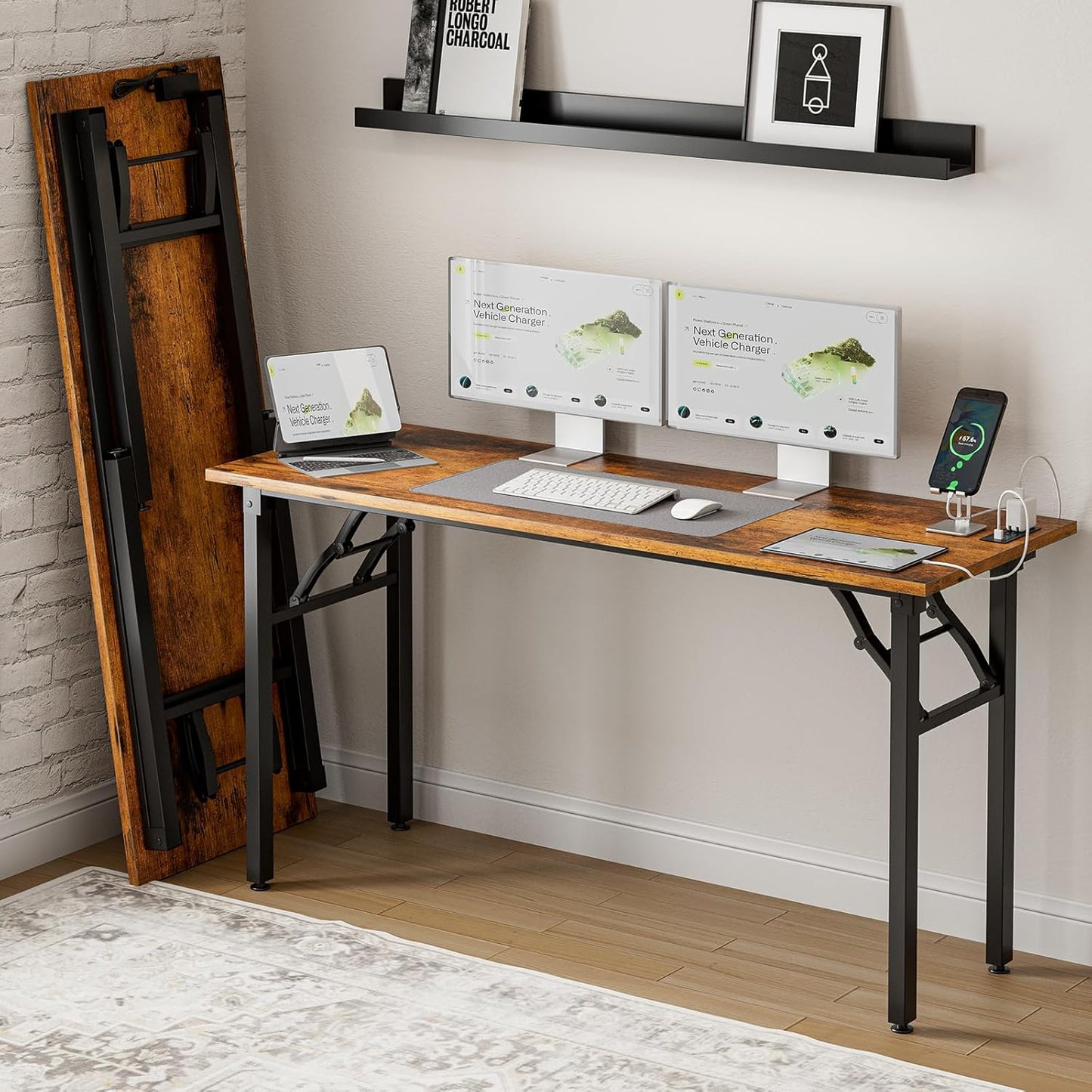 Frylr Small Folding Computer Desk – Portable 35.8 Inch Foldable Laptop Table, Collapsible and Compact for Easy Storage and Fast Setup, Lightweight for Small Spaces, Craft and Study Use, Dark Walnut