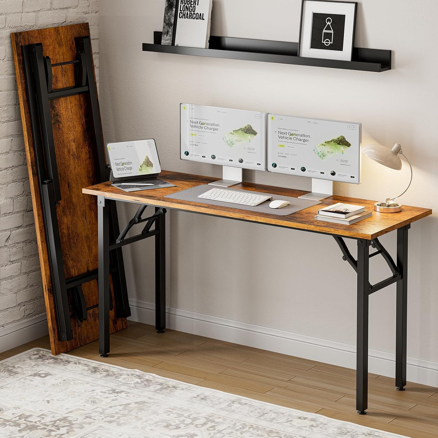 Frylr Small Folding Computer Desk – Portable 35.8 Inch Foldable Laptop Table, Collapsible and Compact for Easy Storage and Fast Setup, Lightweight for Small Spaces, Craft and Study Use, Dark Walnut
