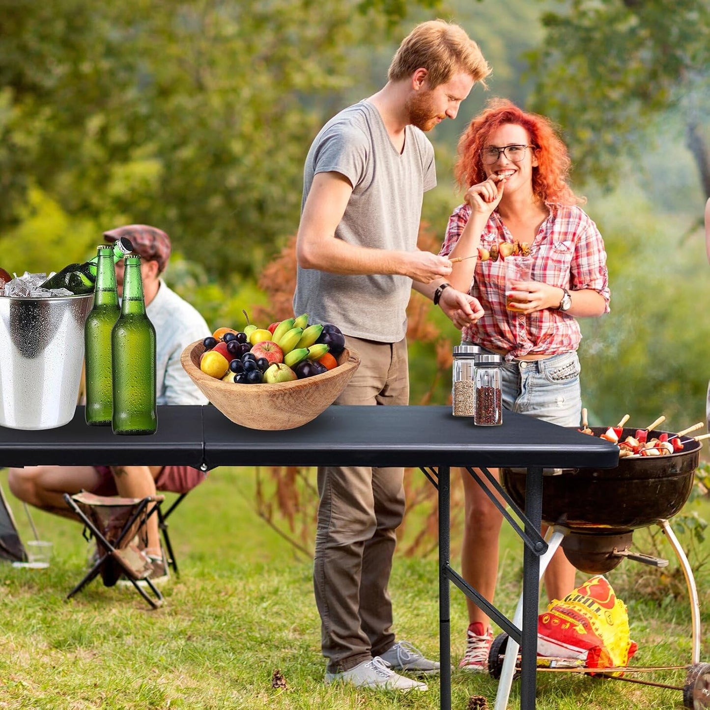 Gocamptoo Folding Table,4ft Indoor Outdoor Heavy Duty Portable Folding Square Plastic Dining Table w/Handle (Balck)