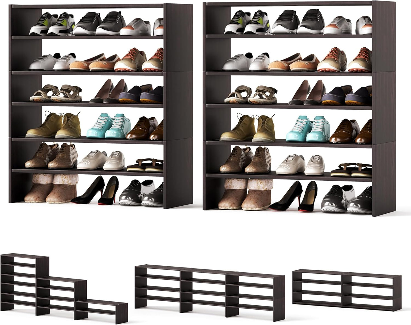 Tangkula Stackble Vertical Shoe Rack, Space Saving 6-Tier Corner Shoe Storage Shelf for 18 Pairs, 3-in-1 Adjustable White Shoe Organizer for Front Door Entryway
