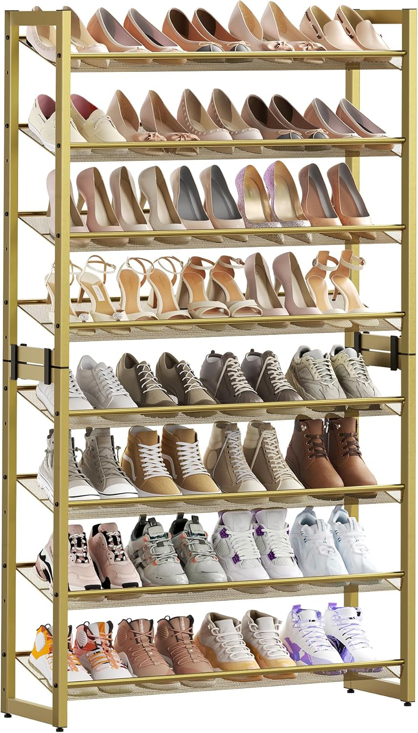 SONGMICS Shoe Rack, 8-Tier Shoe Organizer, Metal Rack for Garage, Set of 2, 4-Tier Stackable Shelf, with Adjustable Flat or Angled Shelves, 32-40 Pairs, Ink Black ULMR08B