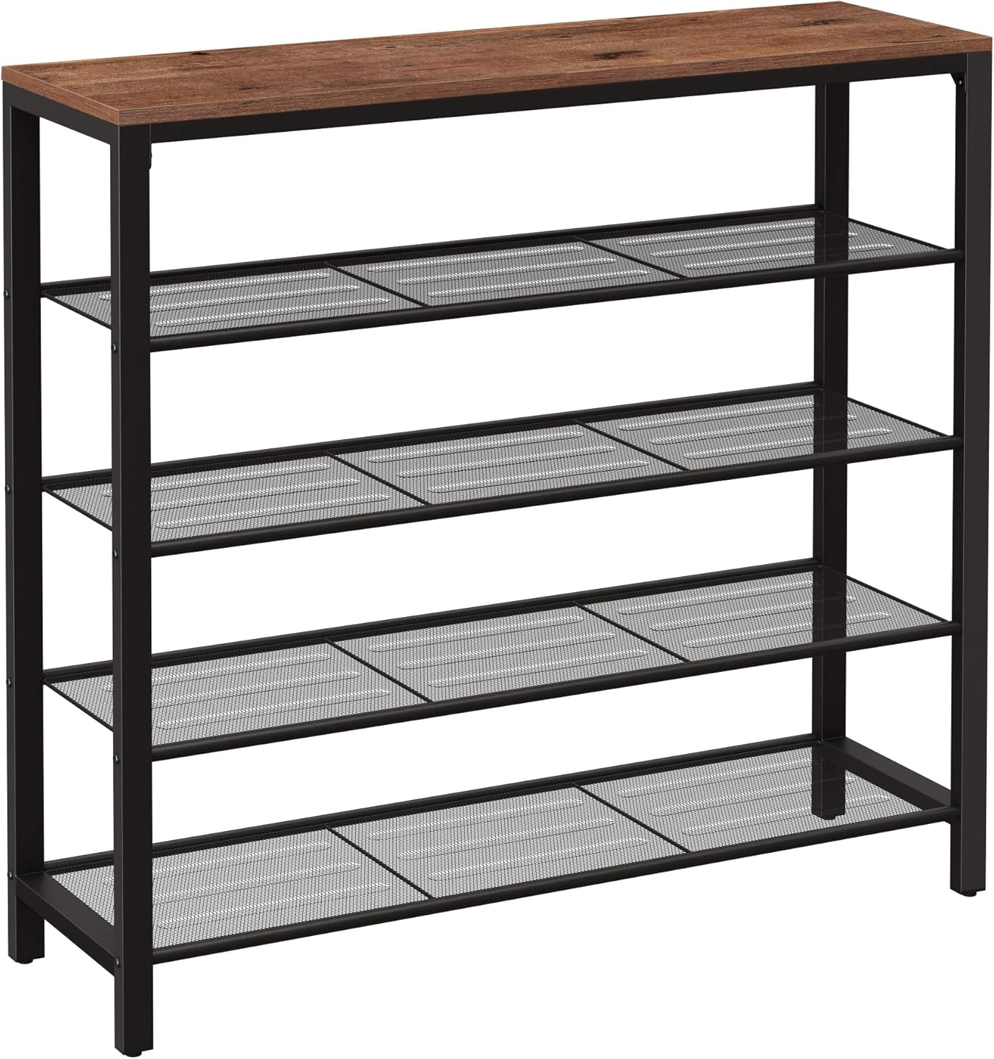 VASAGLE Shoe Rack, 5-Tier Shoe Storage Organizer with 4 Metal Mesh Shelves for 16-20 Pairs and Large Surface for Bags, for Entryway, Hallway, Closet, Industrial, Rustic Brown and Black ULBS15BX