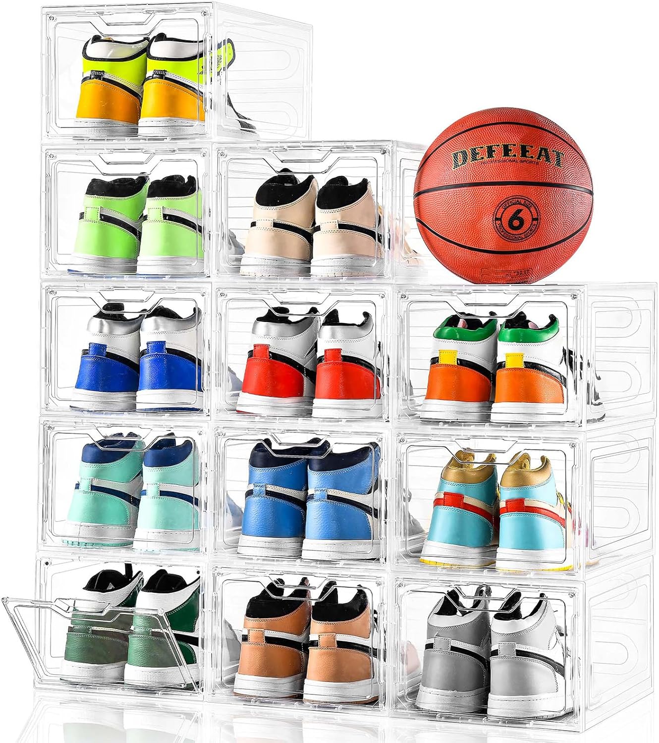 10 Pack Large Shoe Boxes Clear Plastic Stackable,Shoe Storage Organizer with Lids,Shoe Rack for Closet,Shoe Organizer and Shoe Containers for Sneaker Storage, Shoe Display Case Fit up to US Size 13