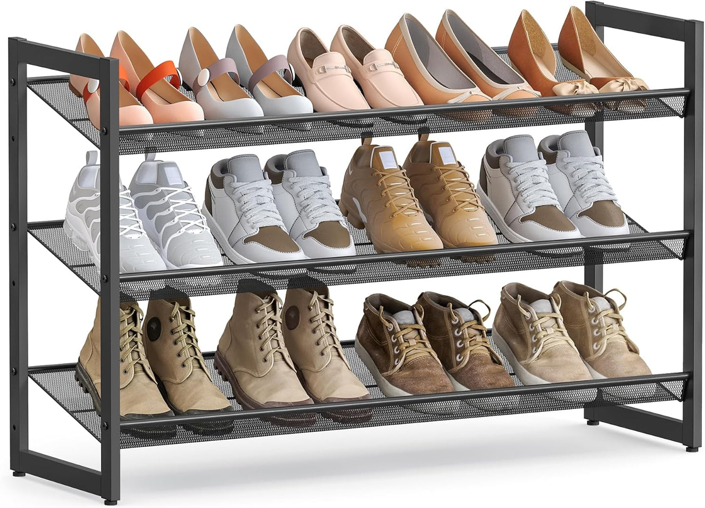 SONGMICS Shoe Rack, 5-Tier Shoe Organizer, Metal Shoe Storage for Garage, Stackable Shoe Shelf, with Adjustable Flat or Angled Shelves, 20-25 Pairs, Charcoal Gray ULMR05GB