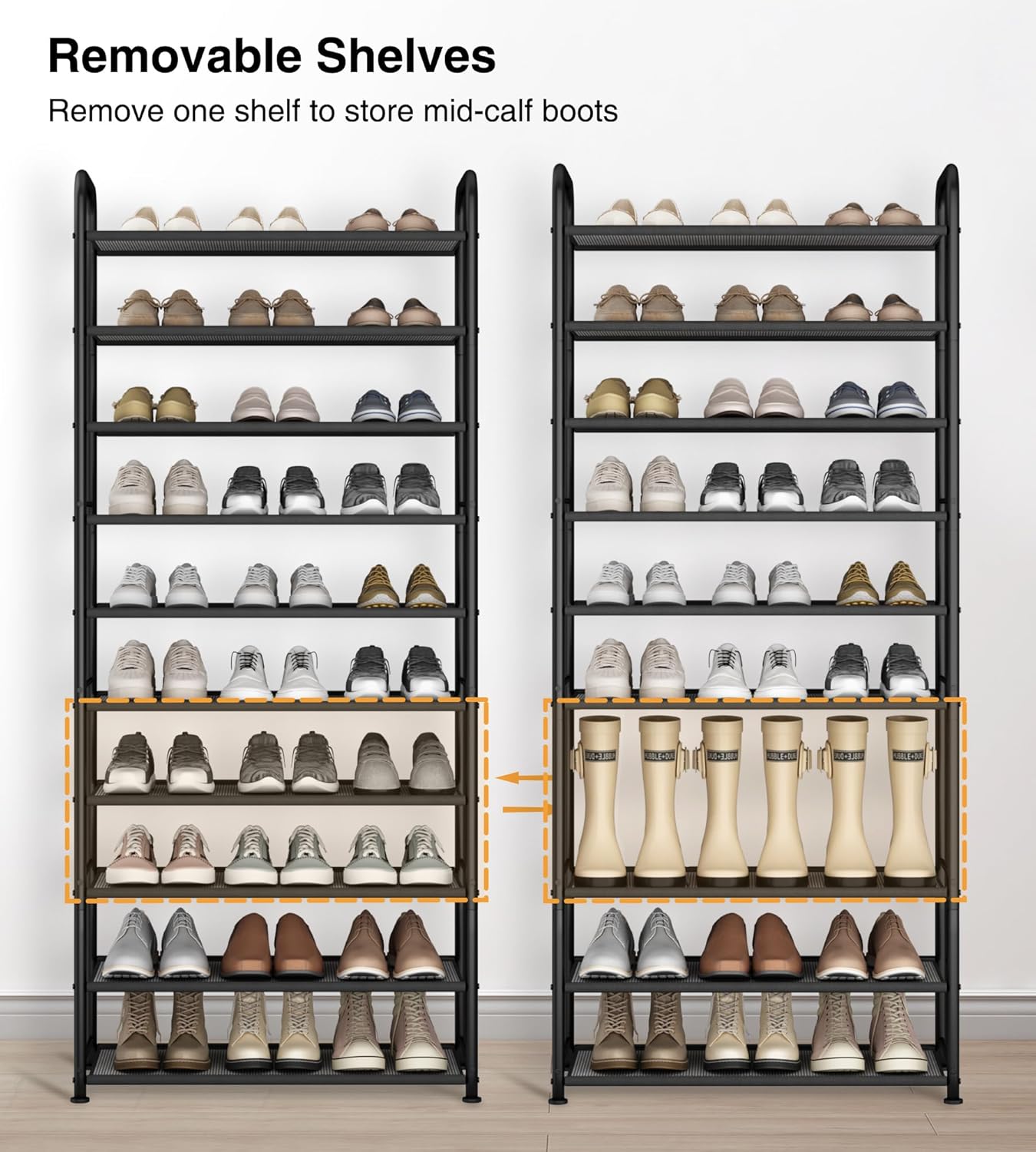 STO STO 10-Tier Shoe Rack with Sturdy Mesh Shelves, Tall Metal Shoe Organizer for Entryway, Closet, Garage, Front Door, Holds 30 Pairs, Free Standing Large Shoe Storage Shelf, Adjustable Feet, Black