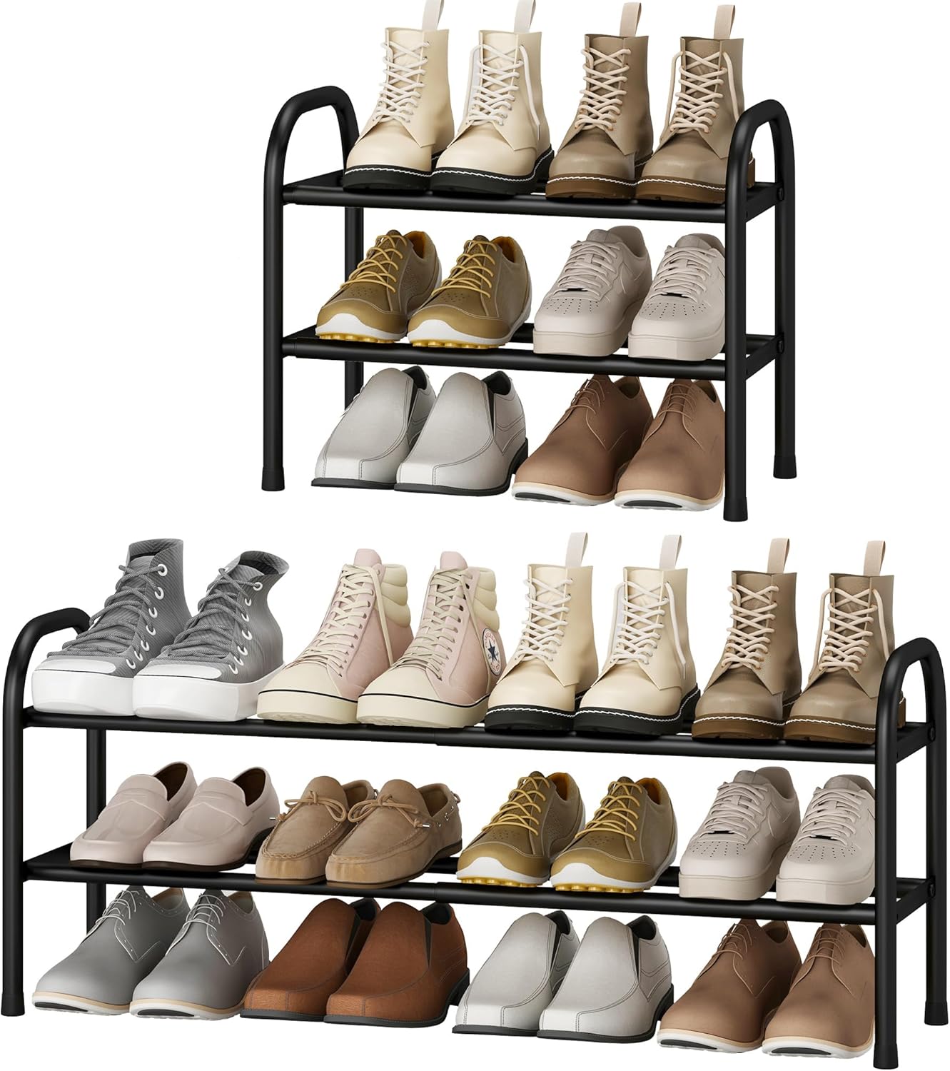 STO STO Expandable Shoe Rack, 10-Tier Metal Tall Shoe Rack for Garage, Up to 44 Pairs Adjustable Shoe Rack Storage for Front Door Entrance, Free Standing Shoe Rack Organizer for Entryway, Black