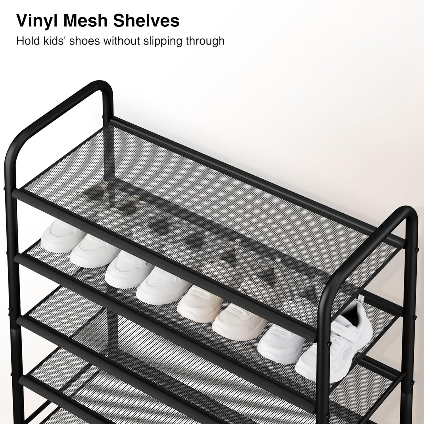 STO STO 10-Tier Shoe Rack with Sturdy Mesh Shelves, Tall Metal Shoe Organizer for Entryway, Closet, Garage, Front Door, Holds 30 Pairs, Free Standing Large Shoe Storage Shelf, Adjustable Feet, Black
