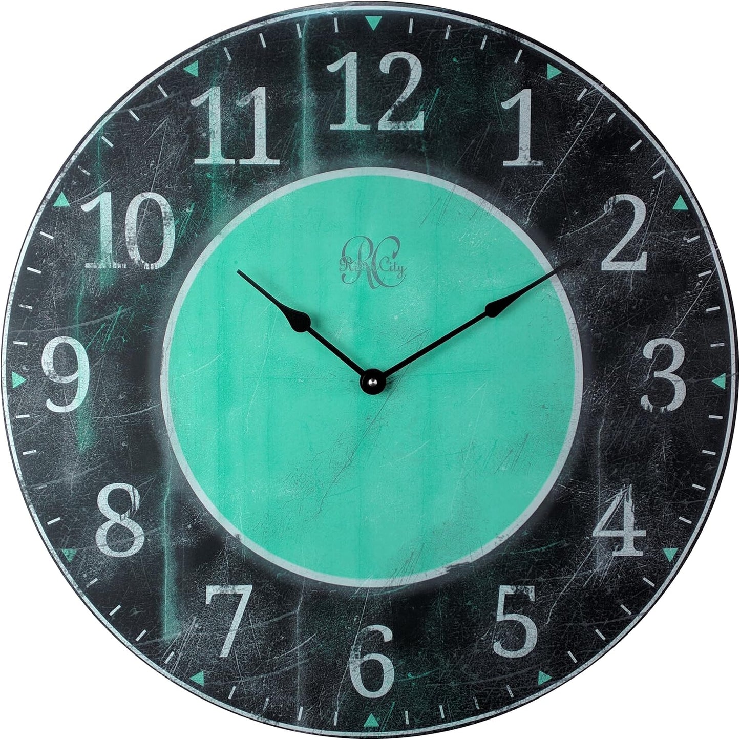 Large Distressed Teal and Black Wall Clock