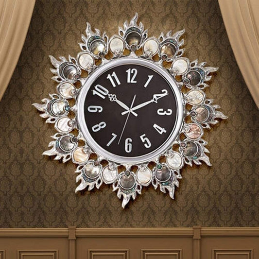Resin Butterfly Wall Clock with Natural Pearl Shell, Rose Gold and Luxurious Bell Design, Mute Creative Home Decor, 67x67x6cm (Gold/Silver)
