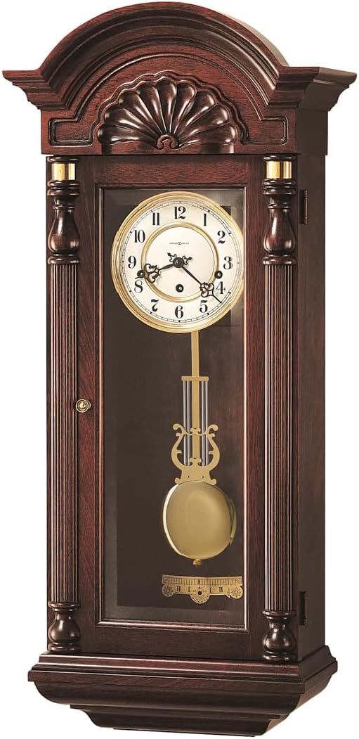 Howard Miller Jennison Wall Clock, Vintage Home Decor Decorative Top Pediment Sturdy Wooden Material Mahogany Finish, Key-Wound Triple-Chime Movement Perfect Vertical Decor for Office