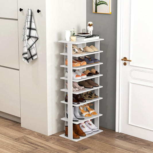 Tangkula 8-Tier Vertical Shoe Rack, Space-Saving Corner Shoe Organizer for 14 Pairs, Narrow Shoe Storage for Entryway, Front Door, or Closet