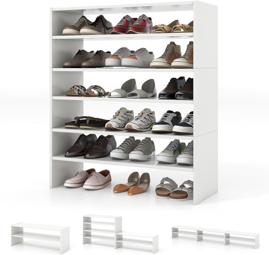 Tangkula Stackble Vertical Shoe Rack, Space Saving 6-Tier Corner Shoe Storage Shelf for 18 Pairs, 3-in-1 Adjustable White Shoe Organizer for Front Door Entryway