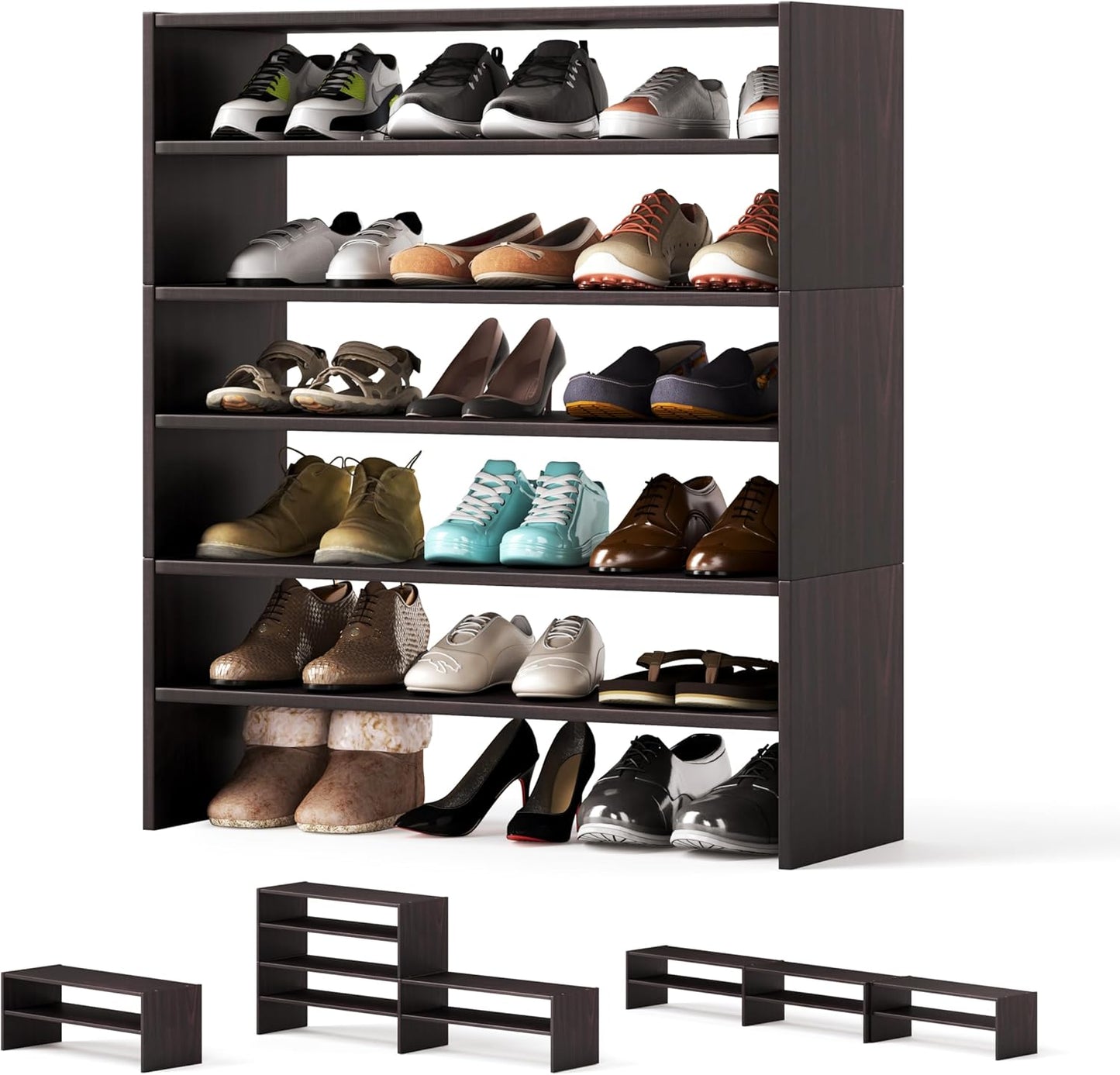 Tangkula Stackble Vertical Shoe Rack, Space Saving 6-Tier Corner Shoe Storage Shelf for 18 Pairs, 3-in-1 Adjustable White Shoe Organizer for Front Door Entryway