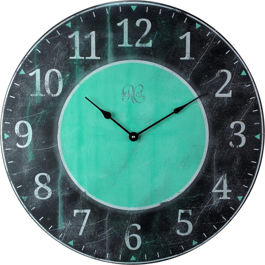 Large Distressed Teal and Black Wall Clock